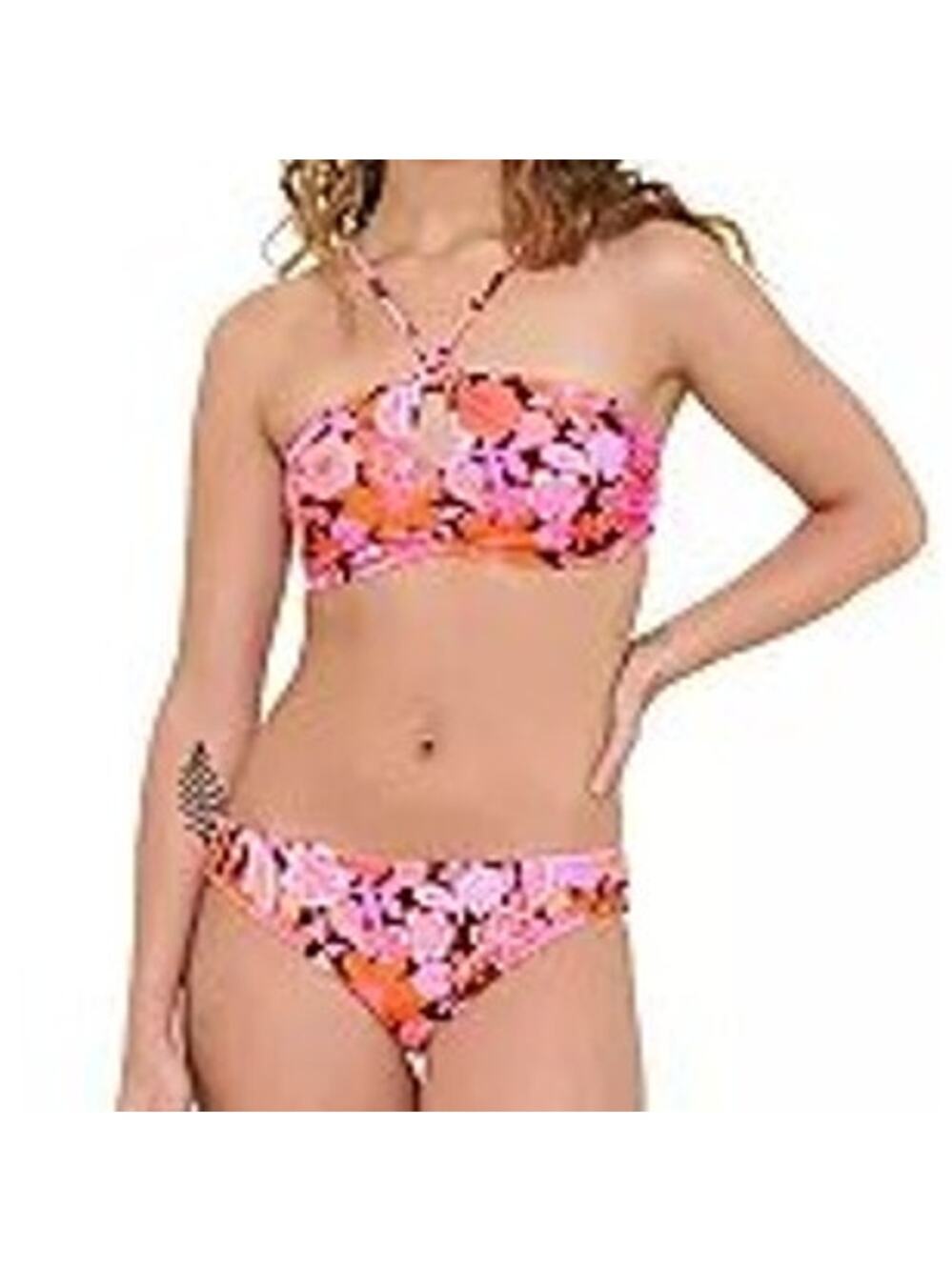Ninety Nine Degrees Halter Cheeky Hipster Bikini Set Multi Coco Floral L/XXL NEW